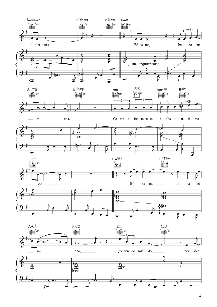 Besame Mucho Besame Mucho Piano, Vocal, Guitar scores gallery preview page 3