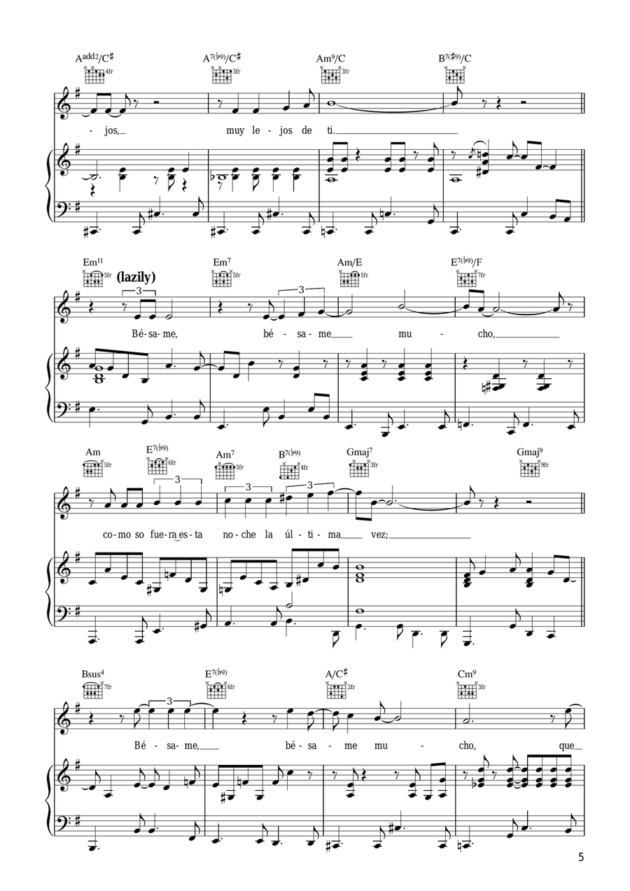Besame Mucho Besame Mucho Piano, Vocal, Guitar scores gallery preview page 5