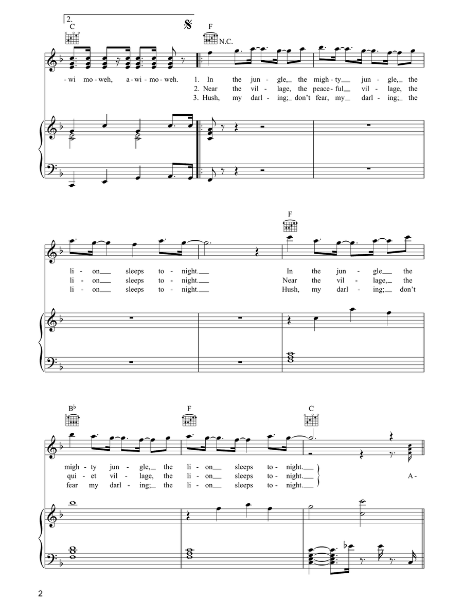 The Lion Sleeps Tonight (Wimoweh) Acoustic Guitar scores gallery preview page 2
