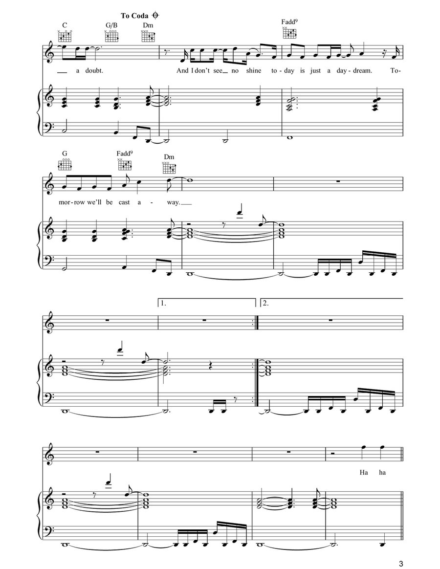 Fade In-Out Piano, Vocal, Guitar scores gallery preview page 3