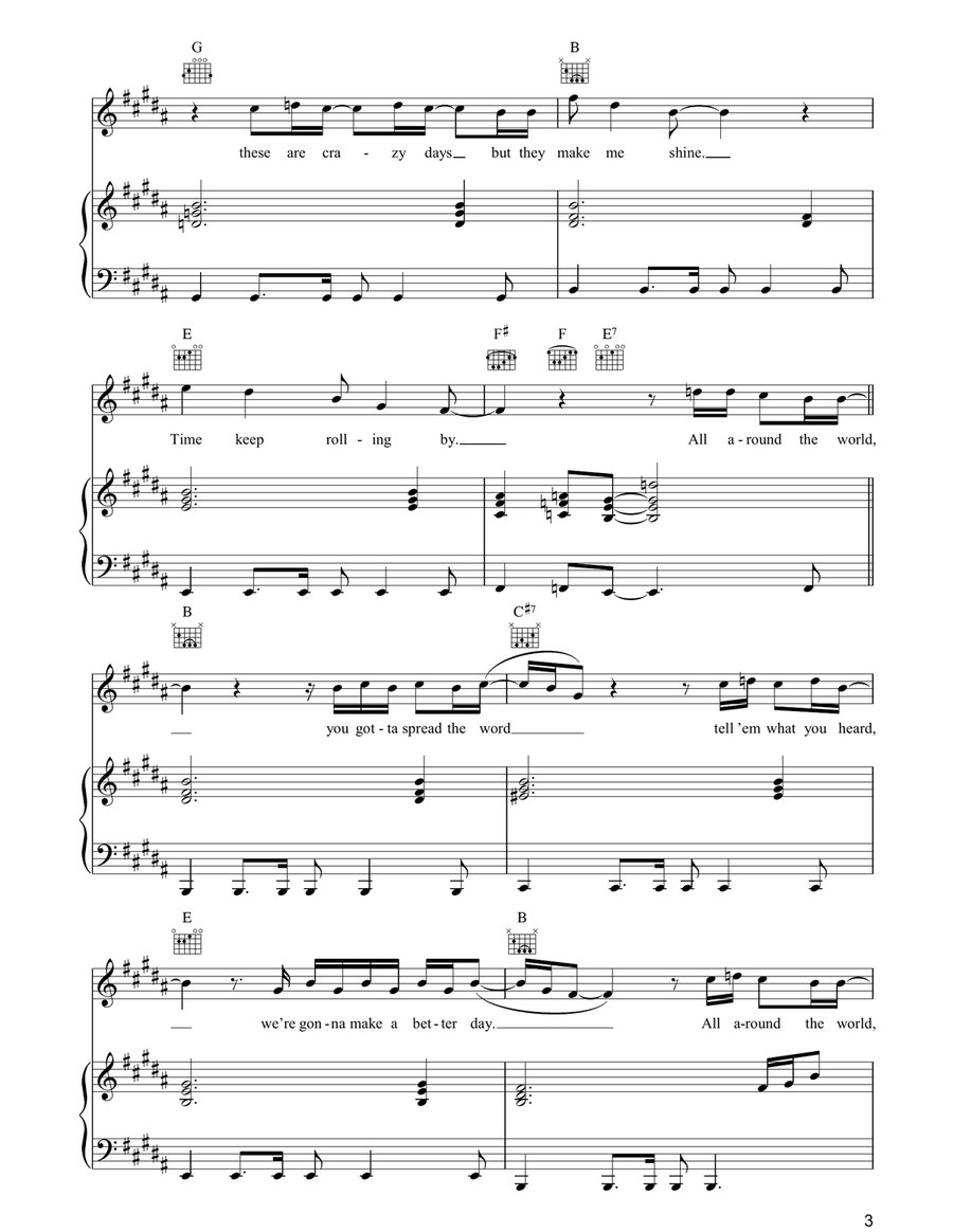 All Around The World (Reprise) Piano, Vocal, Guitar scores gallery preview page 3