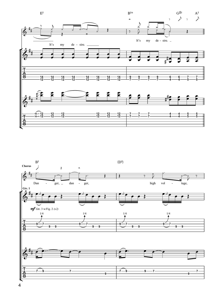 Danger! High Voltage Guitar Tablature scores gallery preview page 4