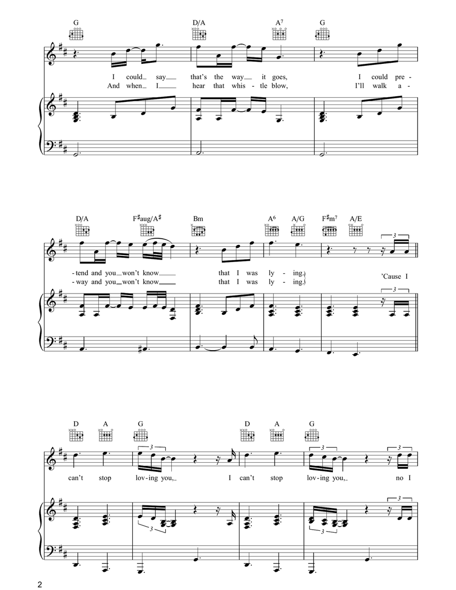 I Can't Stop Loving You Piano, Vocal, Guitar scores gallery preview page 2