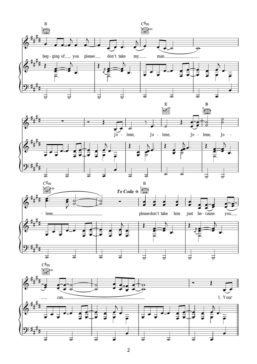 Jolene Jolene Piano, Vocal, Guitar scores gallery preview page 2