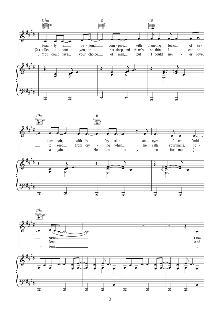 Jolene Jolene Piano, Vocal, Guitar scores gallery preview page 3