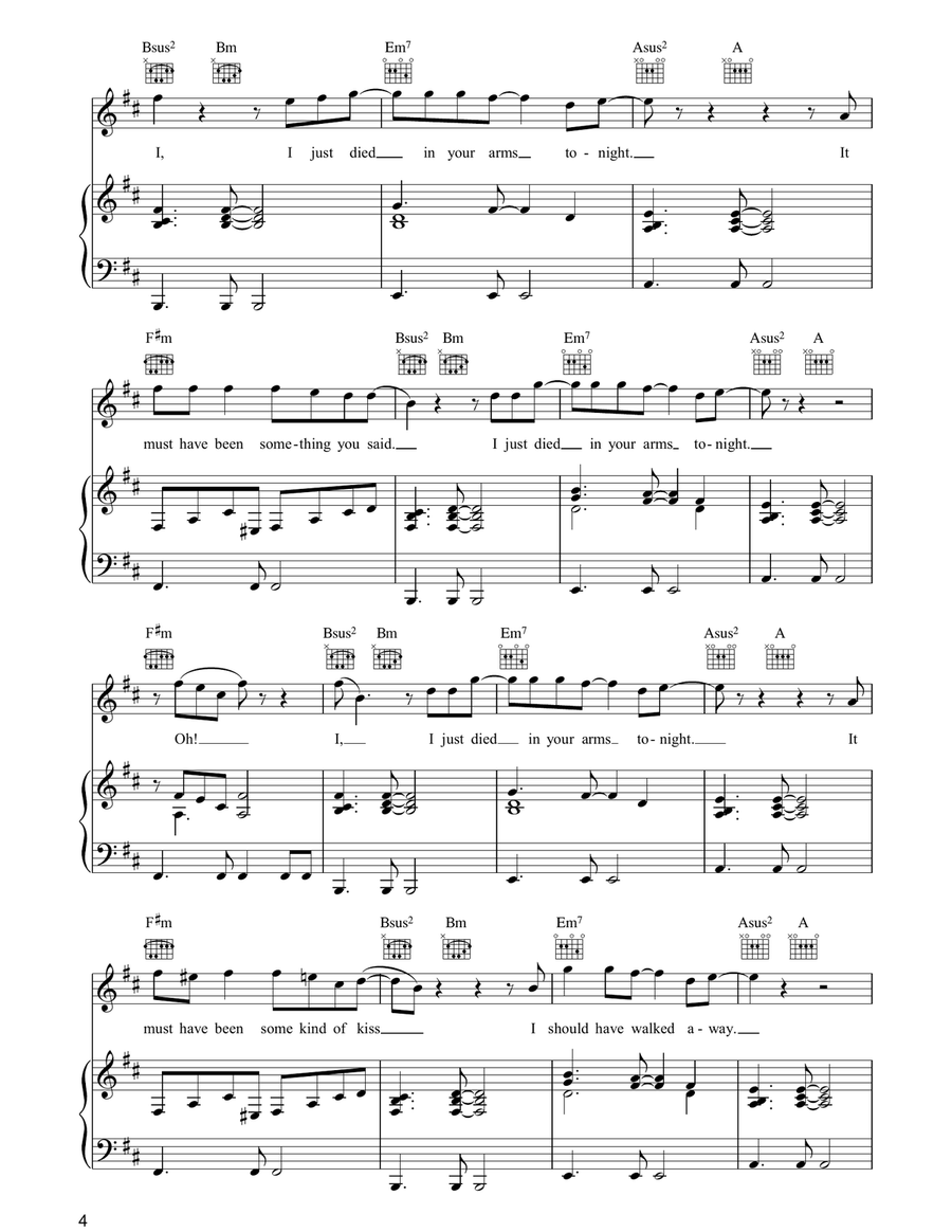 (I Just) Died In Your Arms Tonight Piano, Vocal, Guitar scores gallery preview page 4