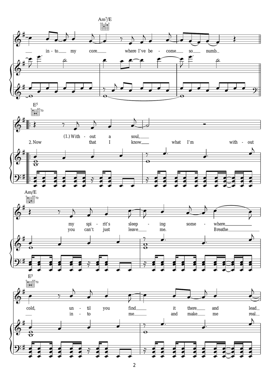 Bring Me To Life Bring Me To Life Piano, Vocal, Guitar scores gallery preview page 2