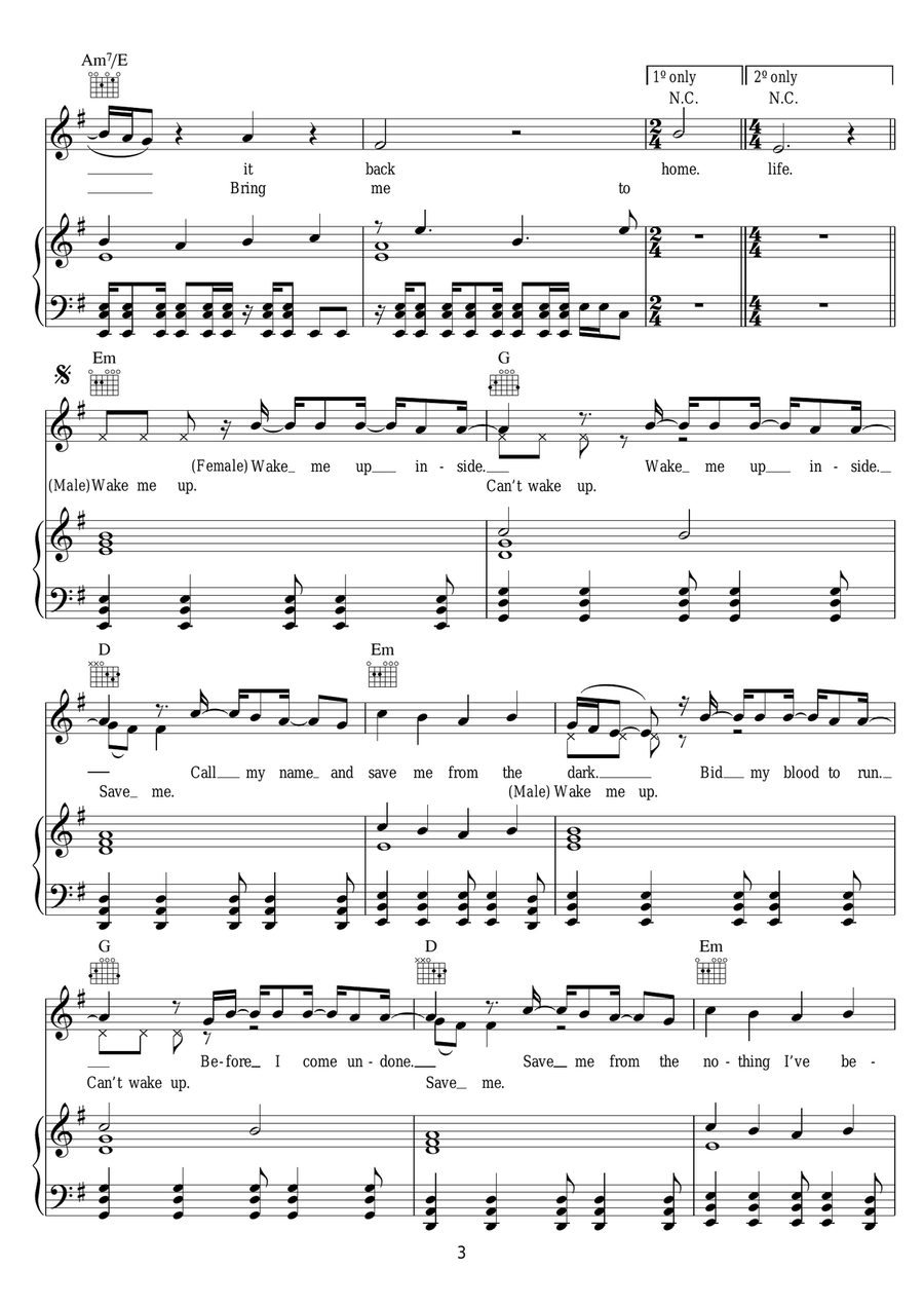 Bring Me To Life Bring Me To Life Piano, Vocal, Guitar scores gallery preview page 3