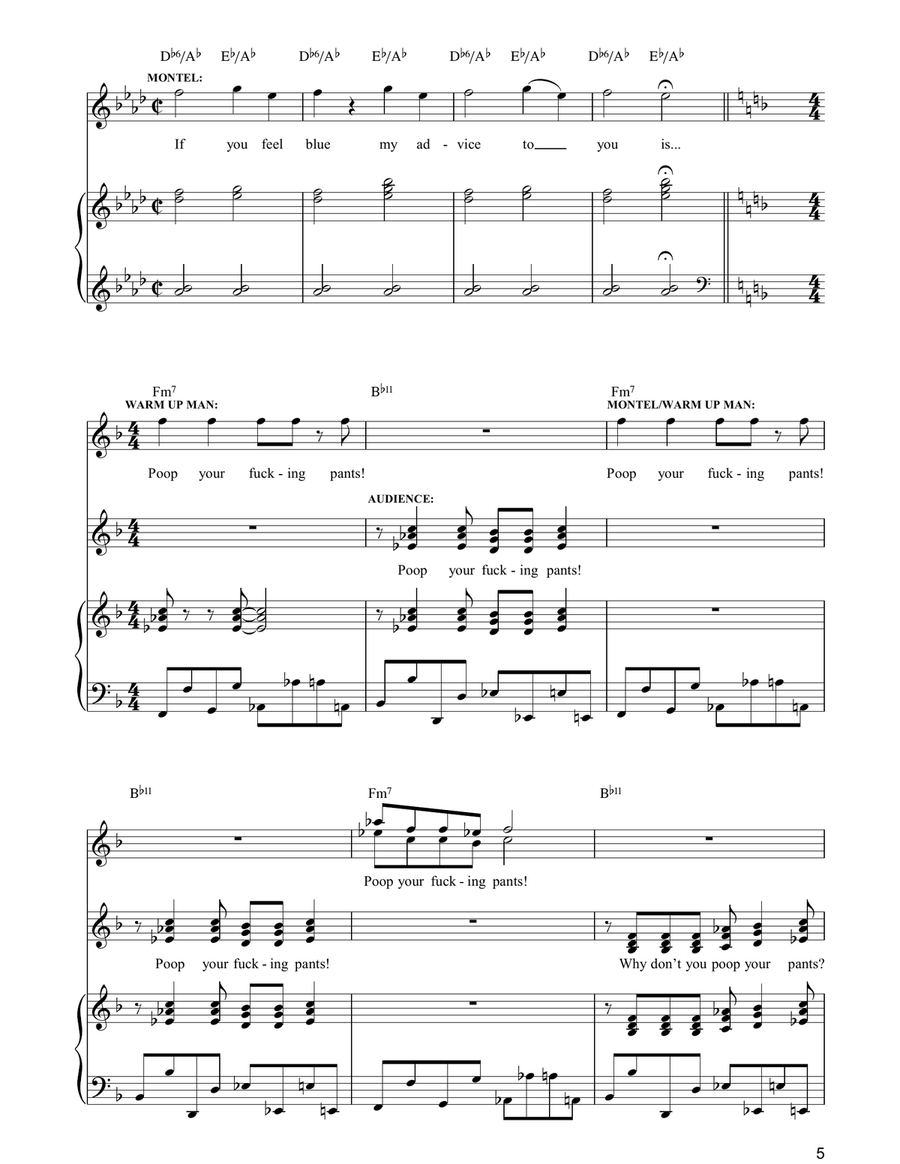 Mama Gimme Smack On The Asshole (from Jerry Springer The Opera) Piano, Vocal, Guitar scores gallery preview page 5