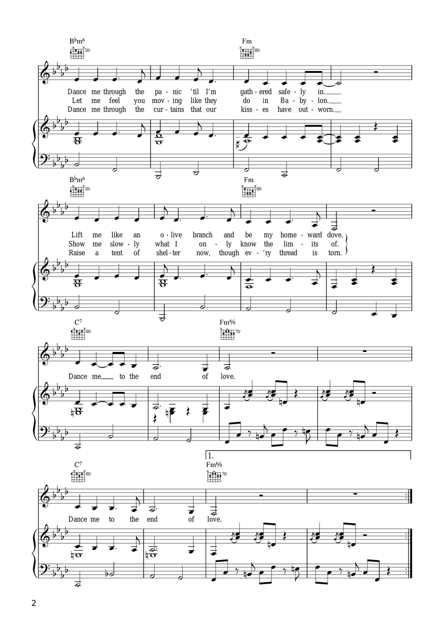 Dance Me To The End Of Love Piano, Vocal, Guitar scores gallery preview page 2