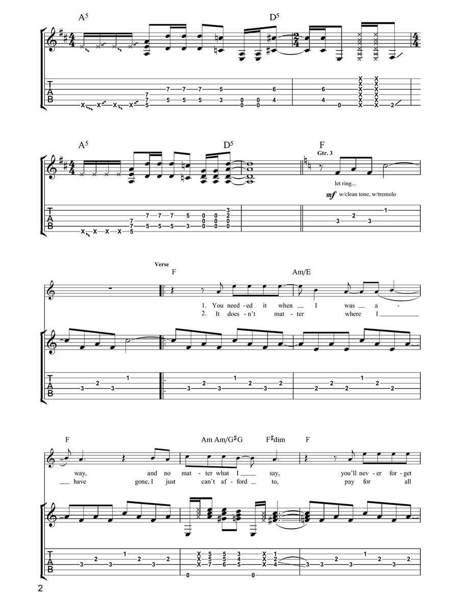 Overdue Guitar Tablature scores gallery preview page 2