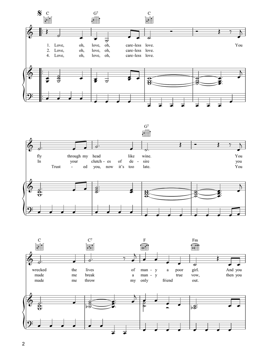 Careless Love Careless Love Piano, Vocal, Guitar scores gallery preview page 2