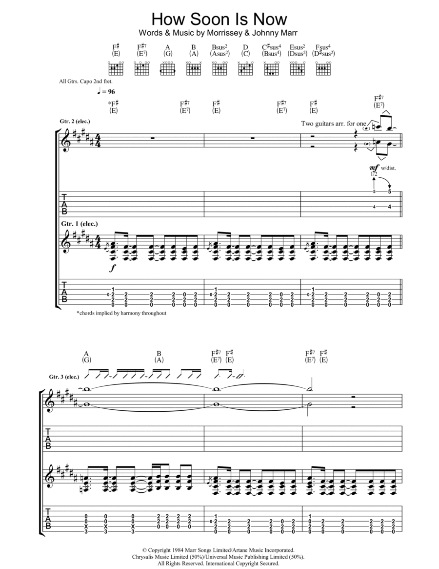 How Soon Is Now? Guitar Tablature scores gallery preview page 1