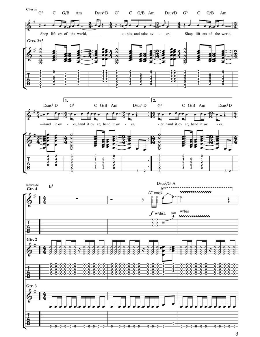 Shoplifters Of The World Unite Guitar Tablature scores gallery preview page 3