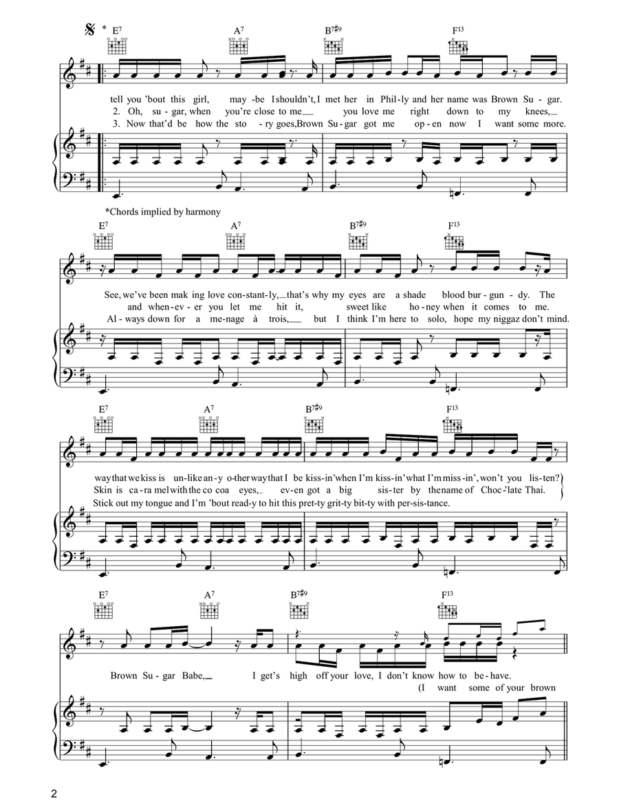 Brown Sugar Brown Sugar Piano, Vocal, Guitar scores gallery preview page 2