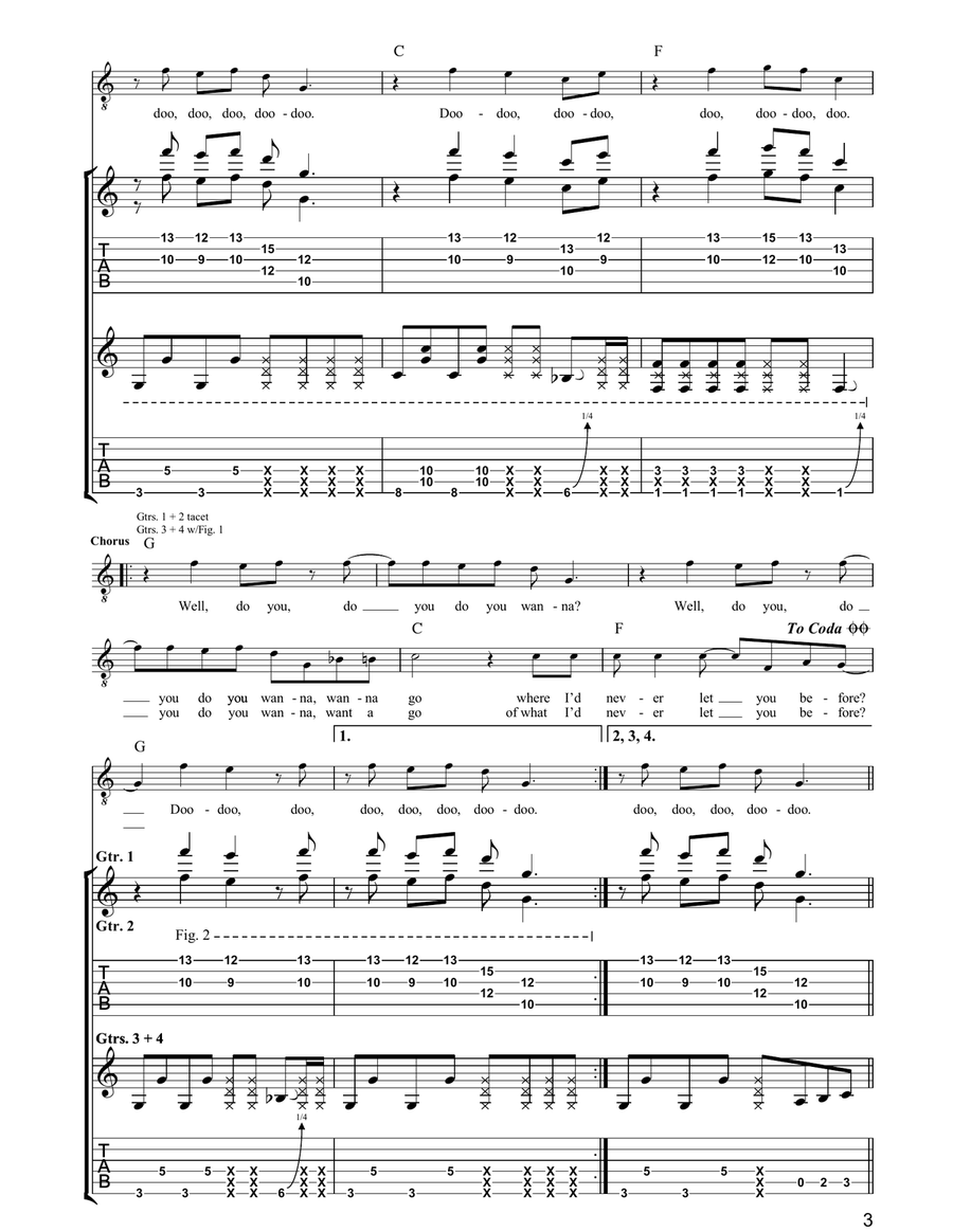 Do You Want To Do You Want To Guitar Tablature scores gallery preview page 3