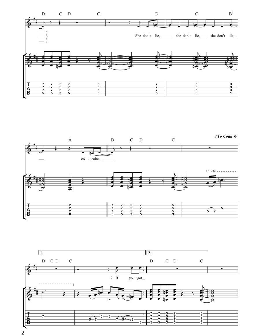 Cocaine Cocaine Guitar Tablature scores gallery preview page 2