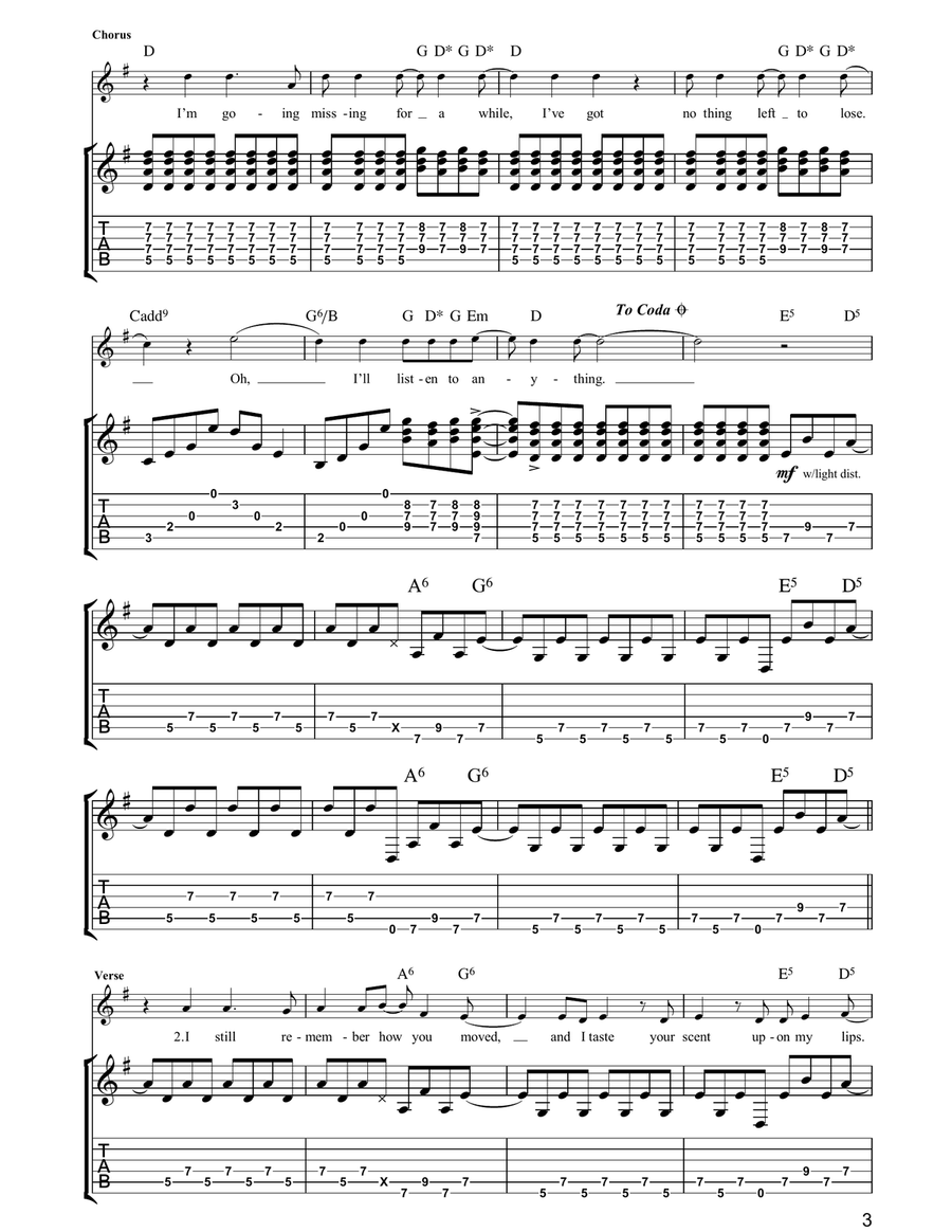Going Missing Guitar Tablature scores gallery preview page 3