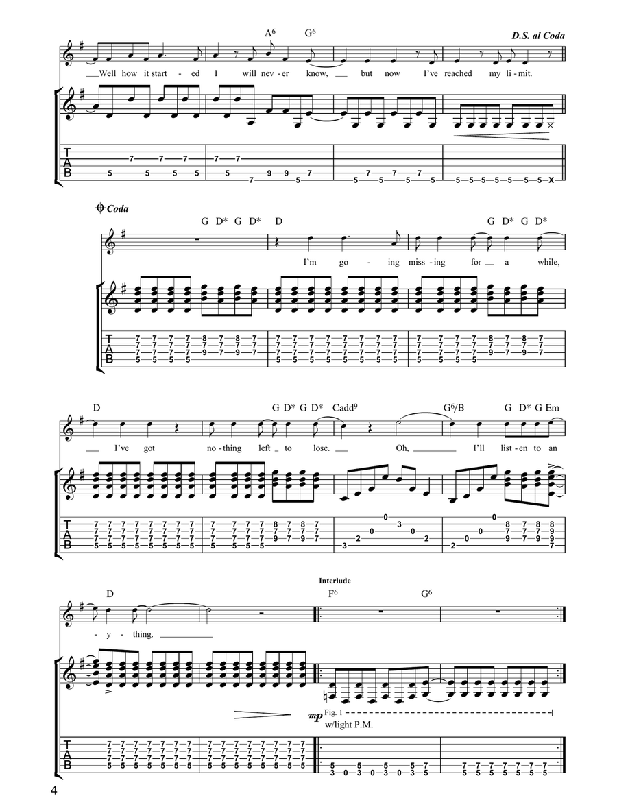 Going Missing Guitar Tablature scores gallery preview page 4