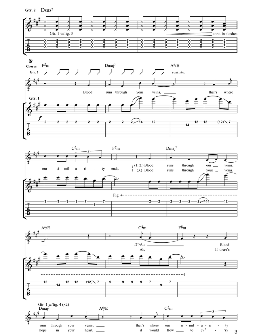 Blood Blood Guitar Tablature scores gallery preview page 3