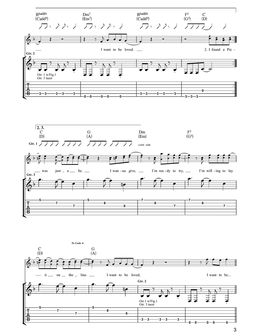 I Want To Be Loved Guitar Tablature scores gallery preview page 3