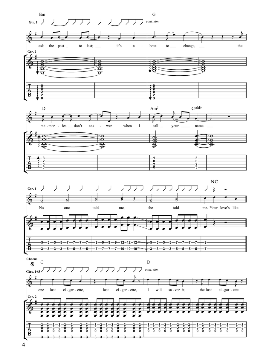 Last Cigarette Last Cigarette Guitar Tablature scores gallery preview page 4