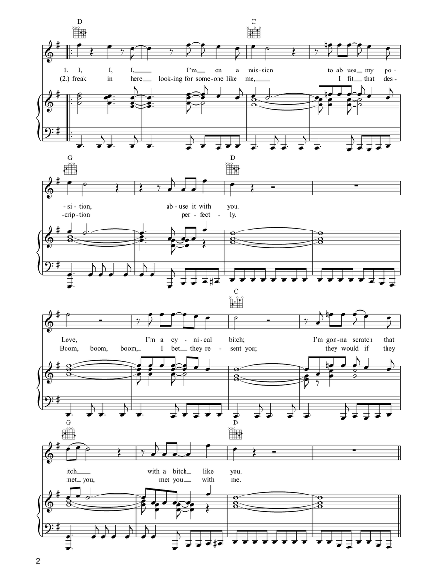 A Place To Crash Piano, Vocal, Guitar scores gallery preview page 2