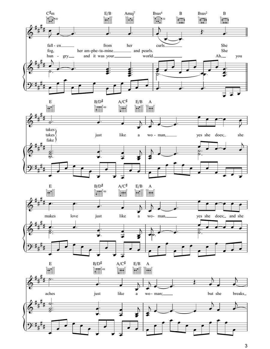 Just Like A Woman Just Like A Woman Piano, Vocal, Guitar scores gallery preview page 3