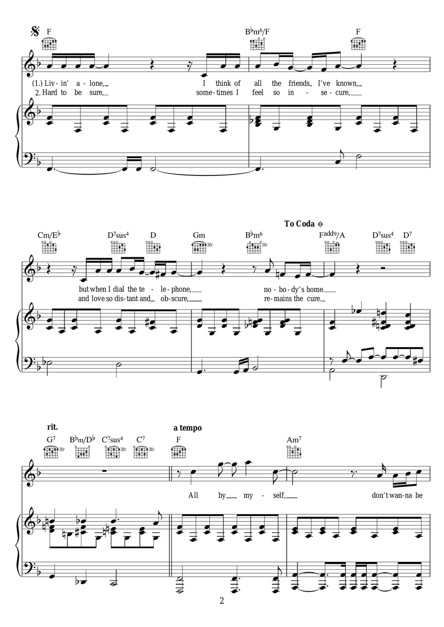 All By Myself All By Myself Piano, Vocal, Guitar scores gallery preview page 2