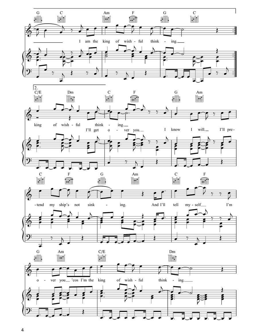 The King Of Wishful Thinking Piano, Vocal, Guitar scores gallery preview page 4