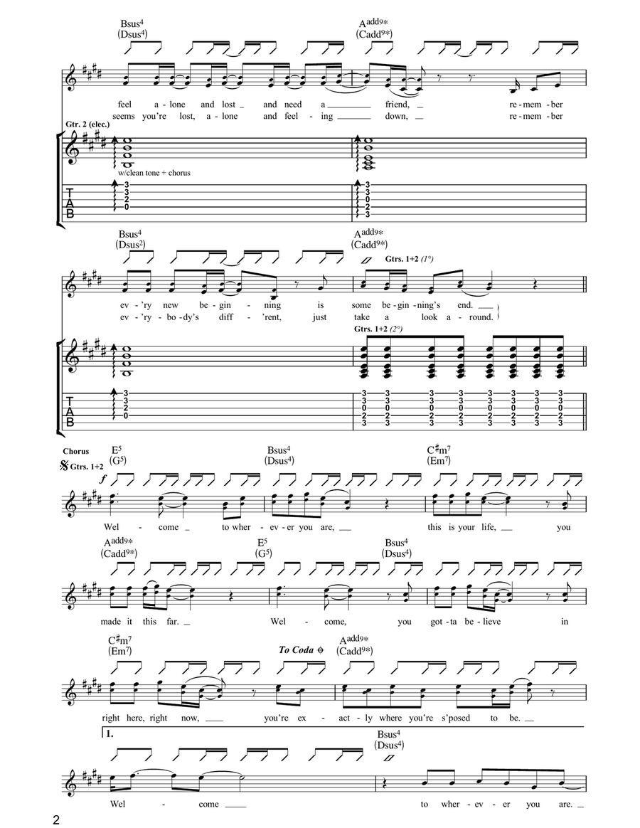 Welcome To Wherever You Are Guitar Tablature scores gallery preview page 2