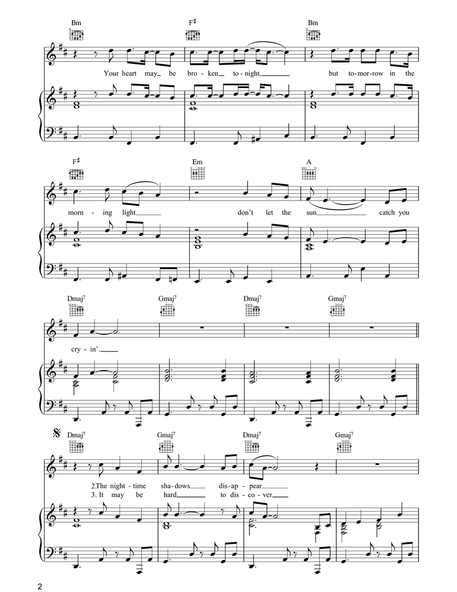 Don't Let The Sun Catch You Crying Piano, Vocal, Guitar scores gallery preview page 2