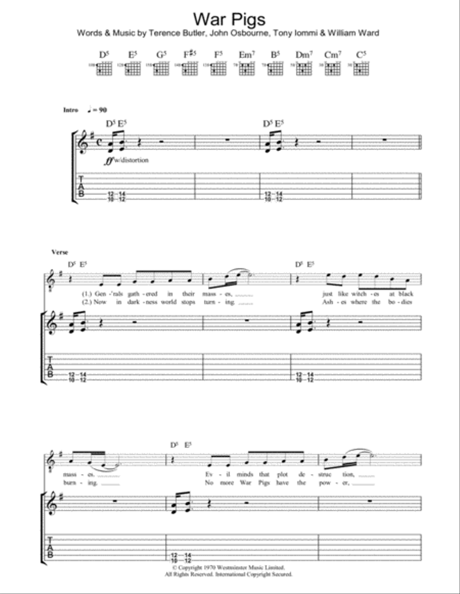 War Pigs Electric Guitar scores gallery preview page 1