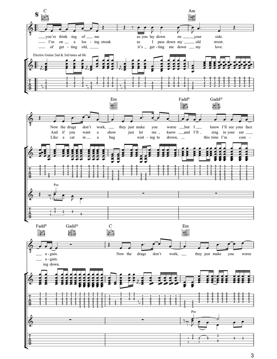 The Drugs Don't Work The Drugs Don't Work Guitar Tablature scores gallery preview page 3