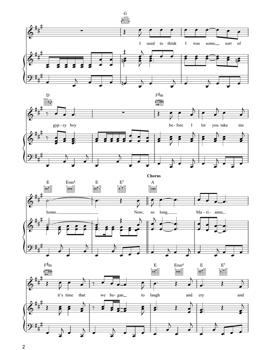 So Long, Marianne So Long, Marianne Piano, Vocal, Guitar scores gallery preview page 2