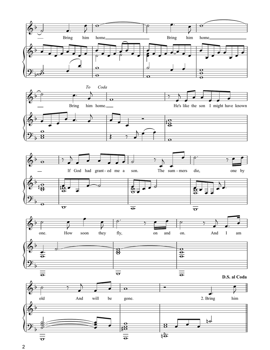 Bring Him Home (from Les Miserables) Piano, Vocal, Guitar scores gallery preview page 2