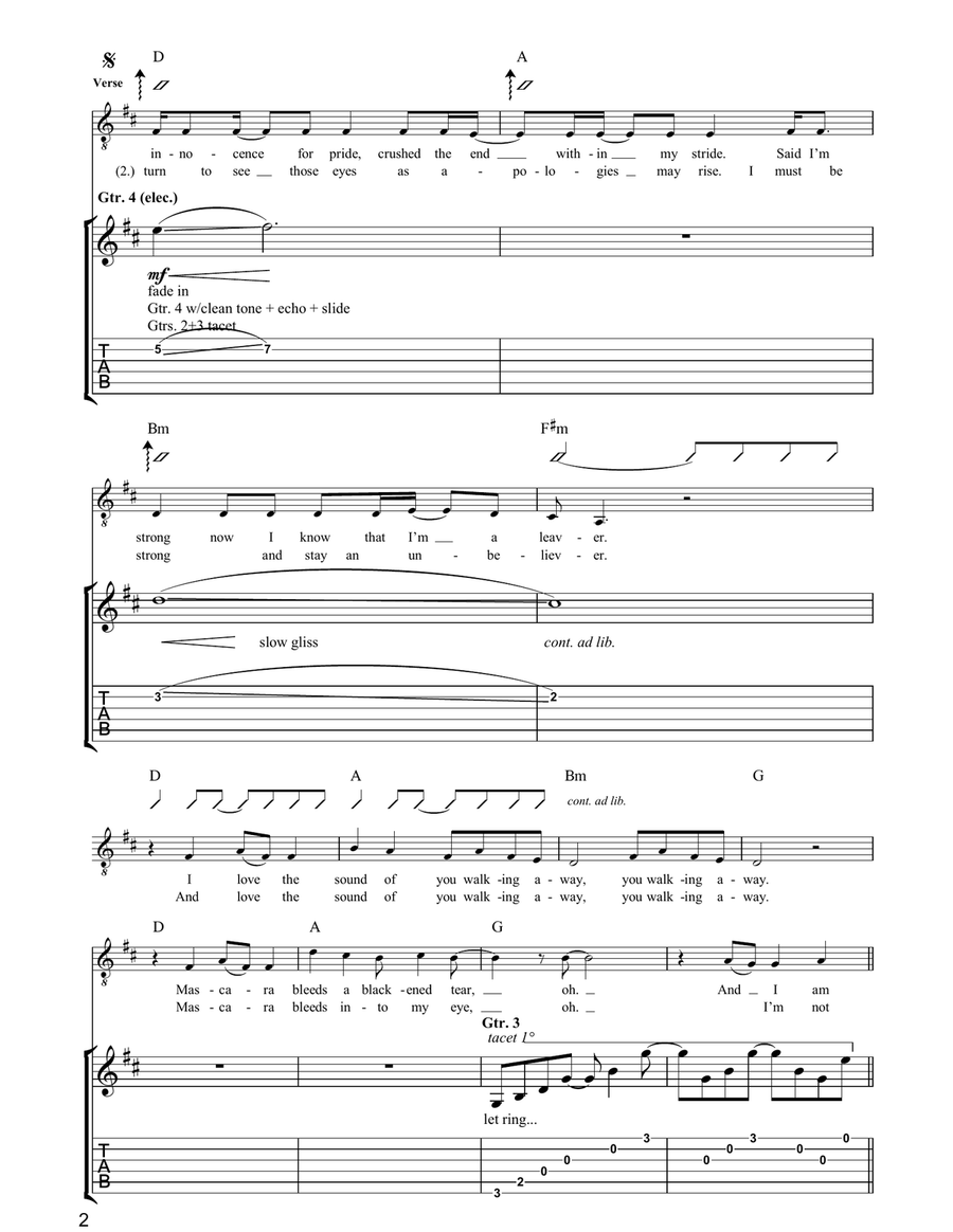 Walk Away Walk Away Guitar Tablature scores gallery preview page 2