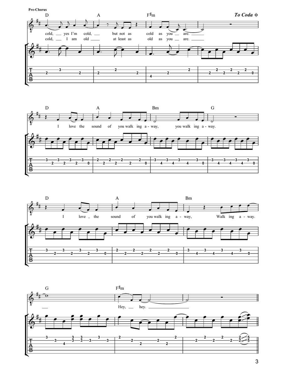 Walk Away Walk Away Guitar Tablature scores gallery preview page 3