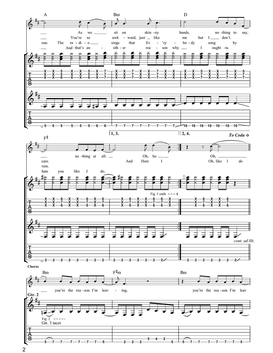 You're The Reason I'm Leaving Guitar Tablature scores gallery preview page 2