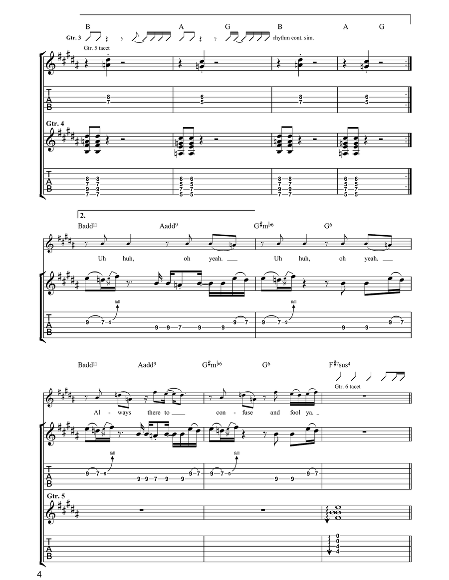 Uh Huh Oh Yeh Guitar Tablature scores gallery preview page 4