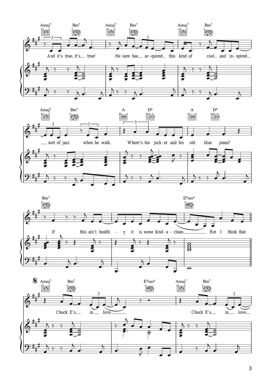 Chuck E's In Love Chuck E's In Love Piano, Vocal, Guitar scores gallery preview page 3