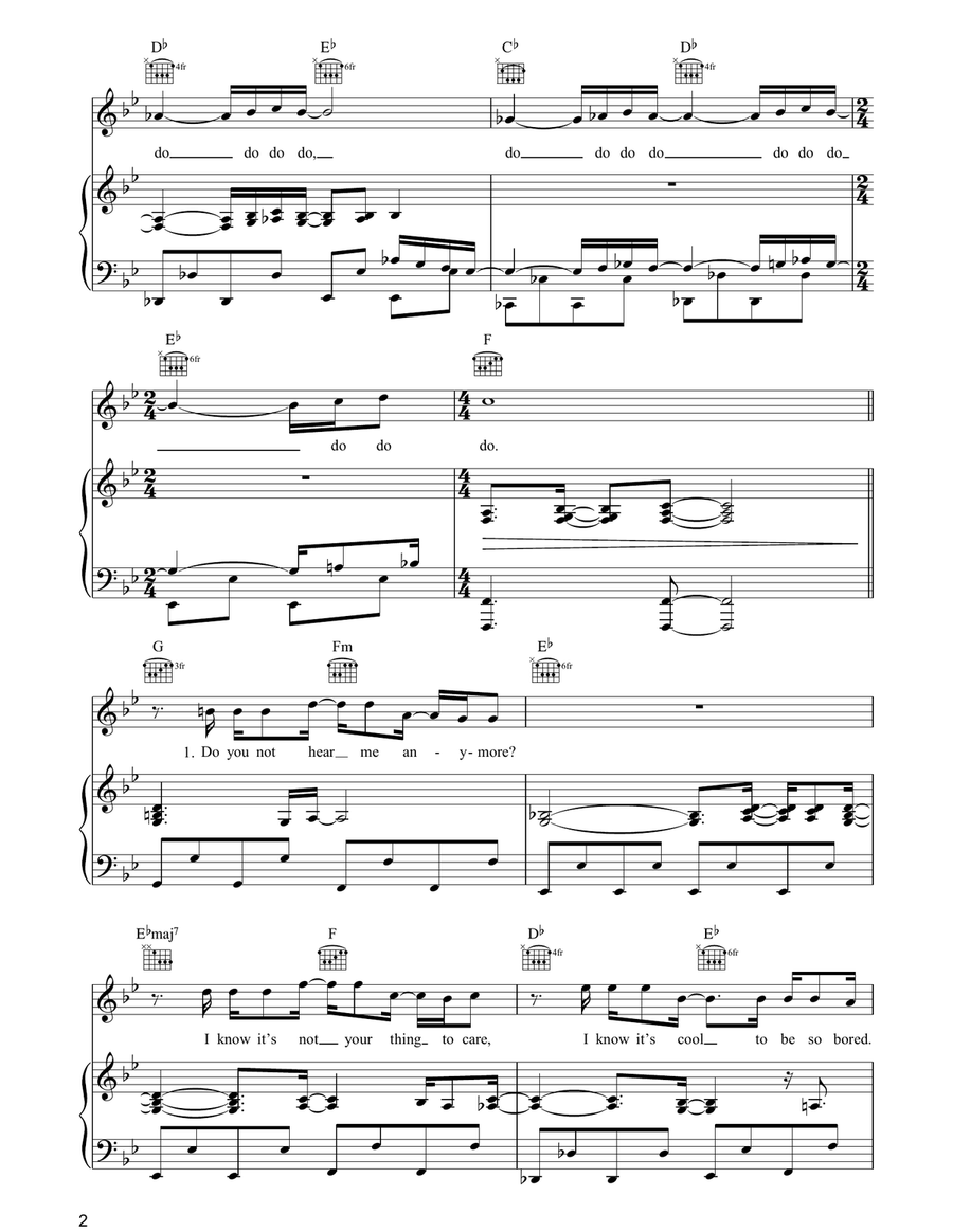 Battle Of Who Could Care Less Piano, Vocal, Guitar scores gallery preview page 2