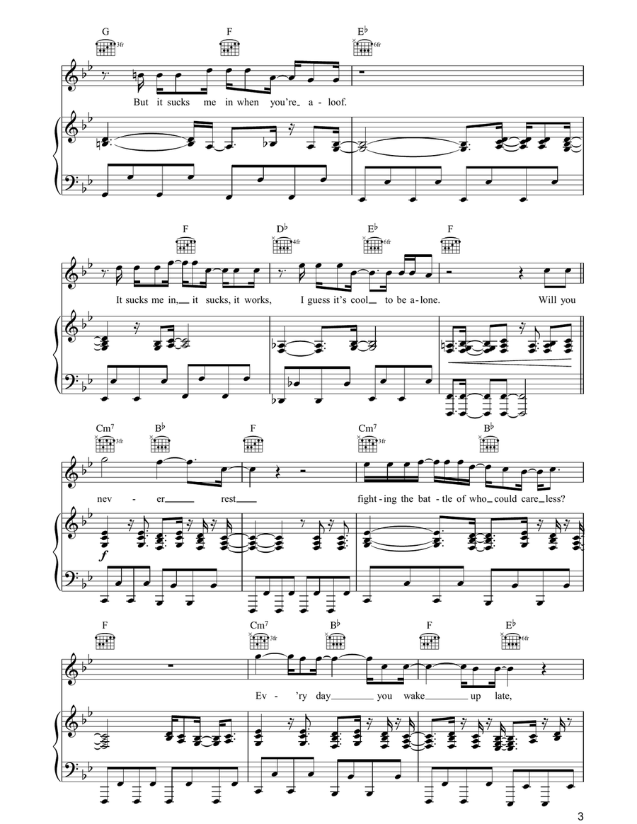Battle Of Who Could Care Less Piano, Vocal, Guitar scores gallery preview page 3