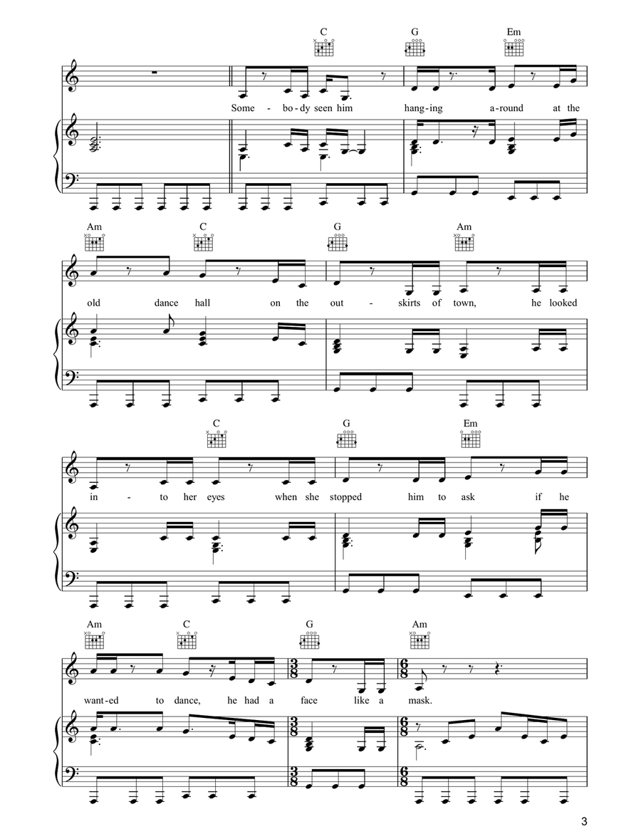 Man In The Long Black Coat Piano, Vocal, Guitar scores gallery preview page 3