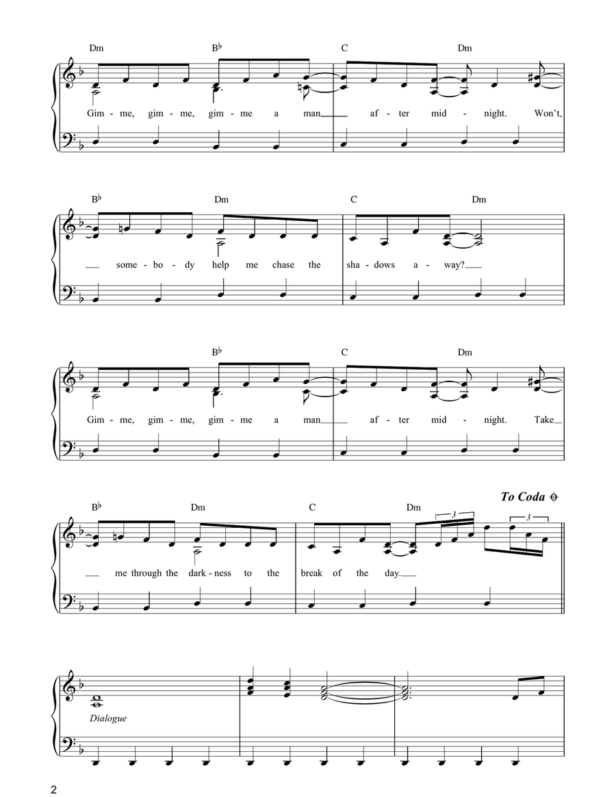 Gimme! Gimme! Gimme! (A Man After Midnight) Piano, Vocal, Guitar scores gallery preview page 2