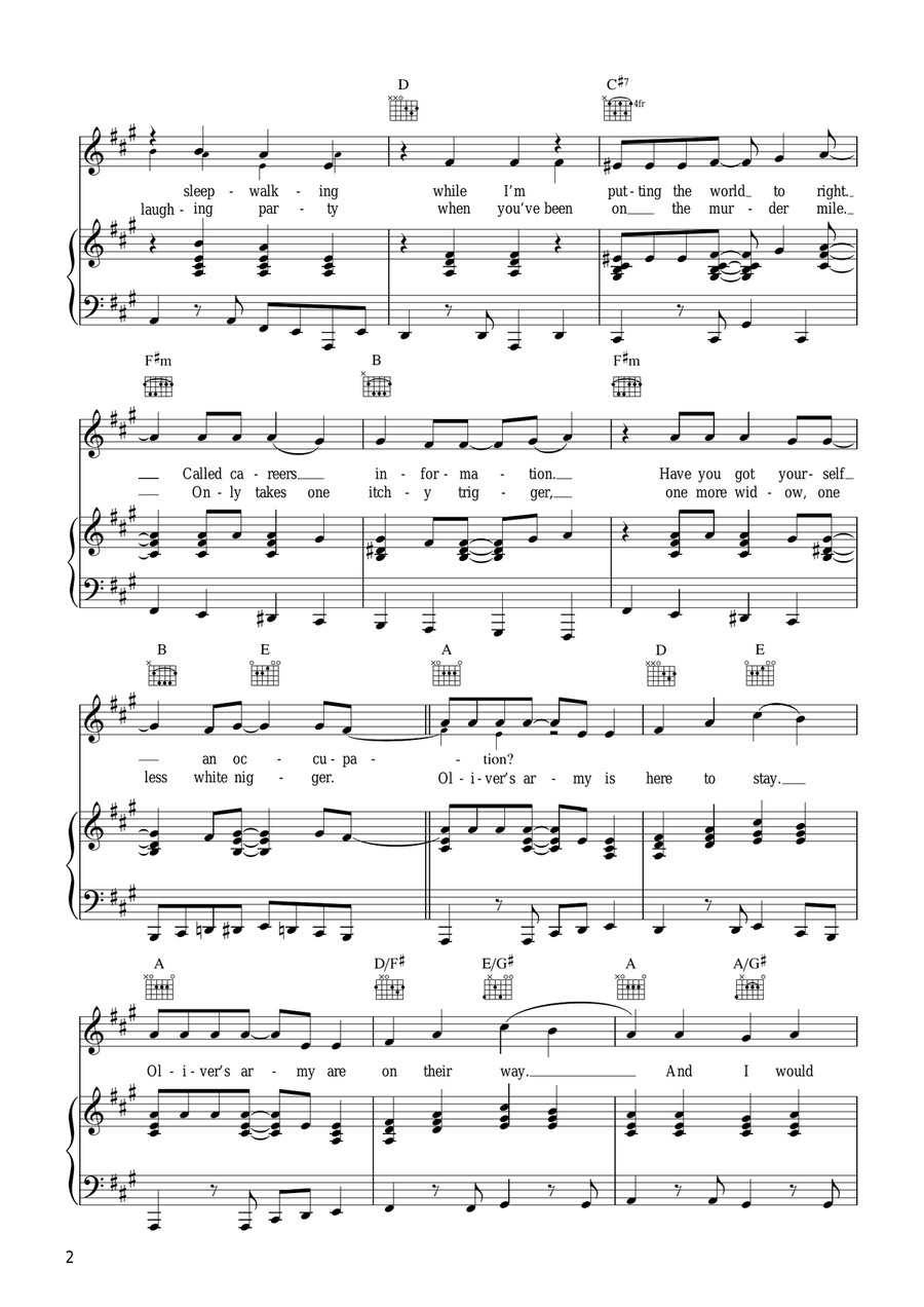 Oliver's Army Oliver's Army Piano, Vocal, Guitar scores gallery preview page 2