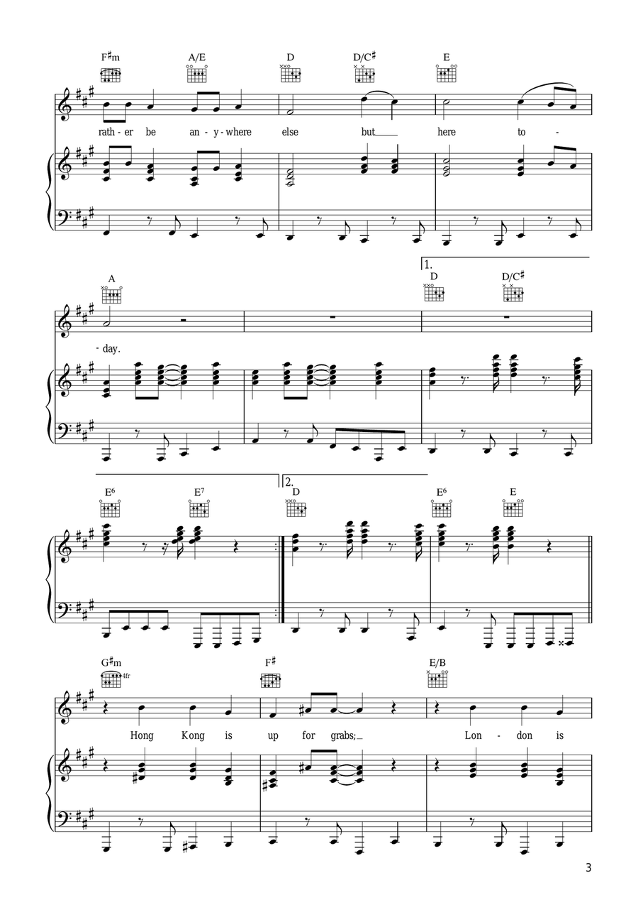 Oliver's Army Oliver's Army Piano, Vocal, Guitar scores gallery preview page 3