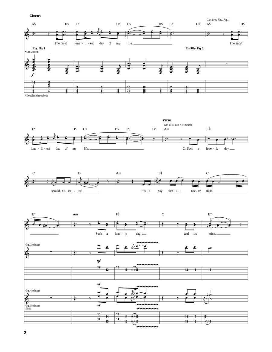 Lonely Day Lonely Day Electric Guitar scores gallery preview page 2