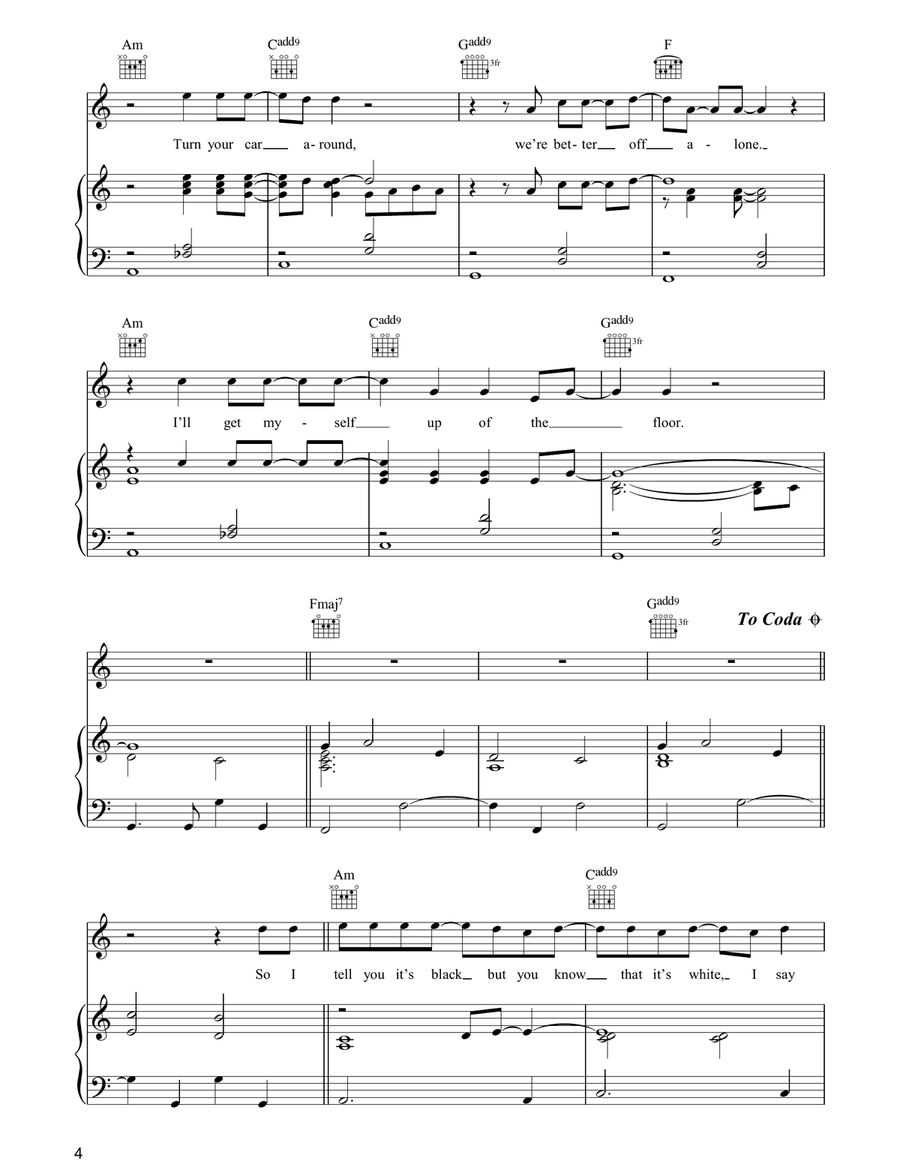 Turn Your Car Around Turn Your Car Around Piano, Vocal, Guitar scores gallery preview page 4