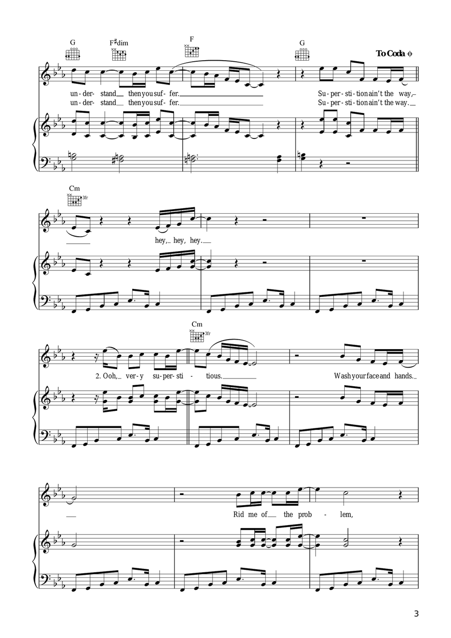 Superstition Superstition Piano, Vocal, Guitar scores gallery preview page 3